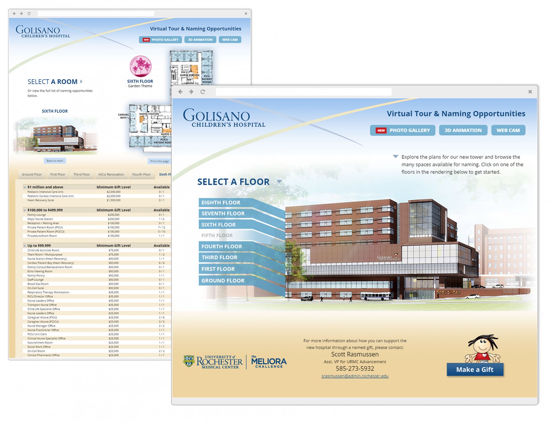 Floor/Location Highlight Screen of Golisano Childrens Hospital Building Naming Campaign Application