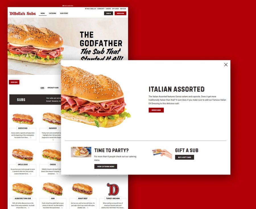 Screenshot of DiBella's website menu