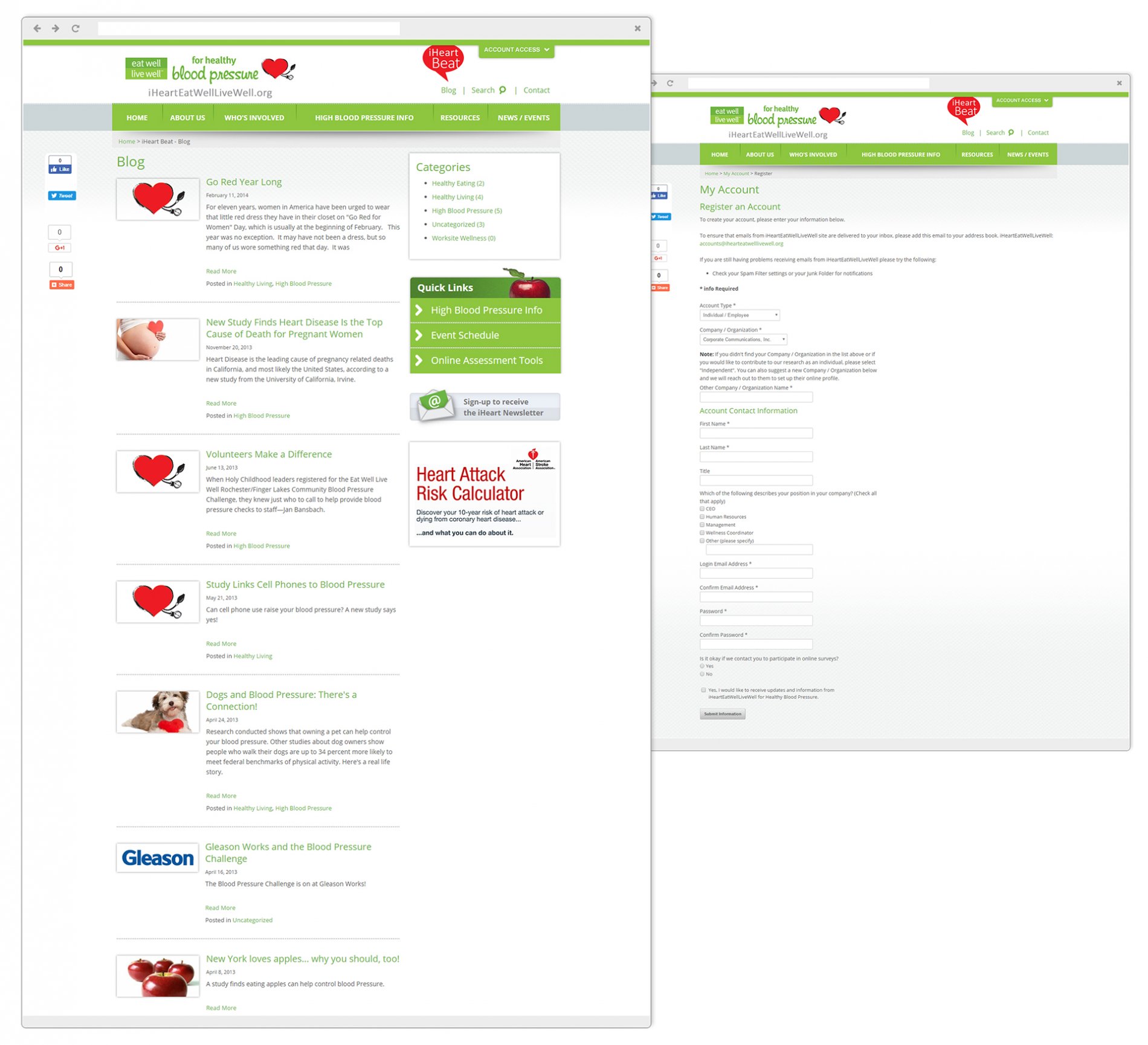 iHeart EatWell LiveWell Personalized Online Account System and Blogs
