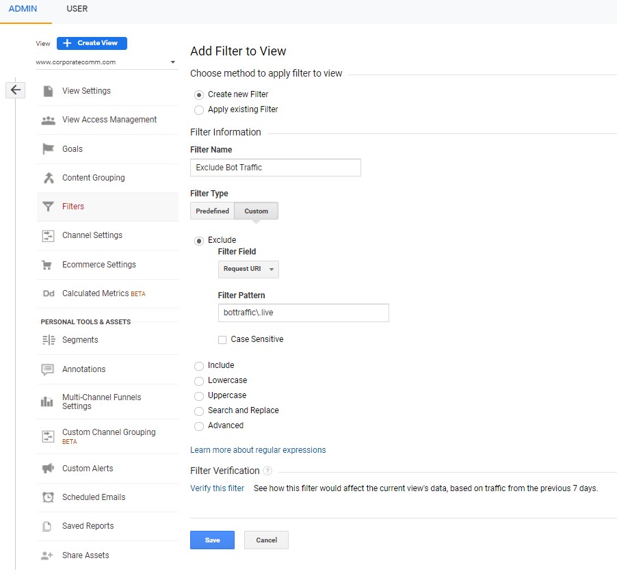 setting up a Google Analytics filter