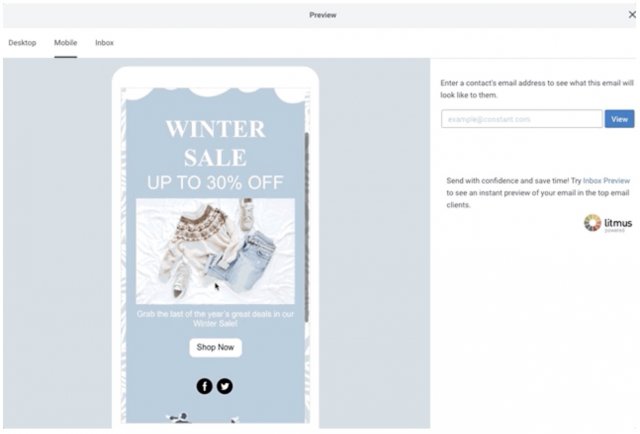 Constant Contact's mobile response design editor