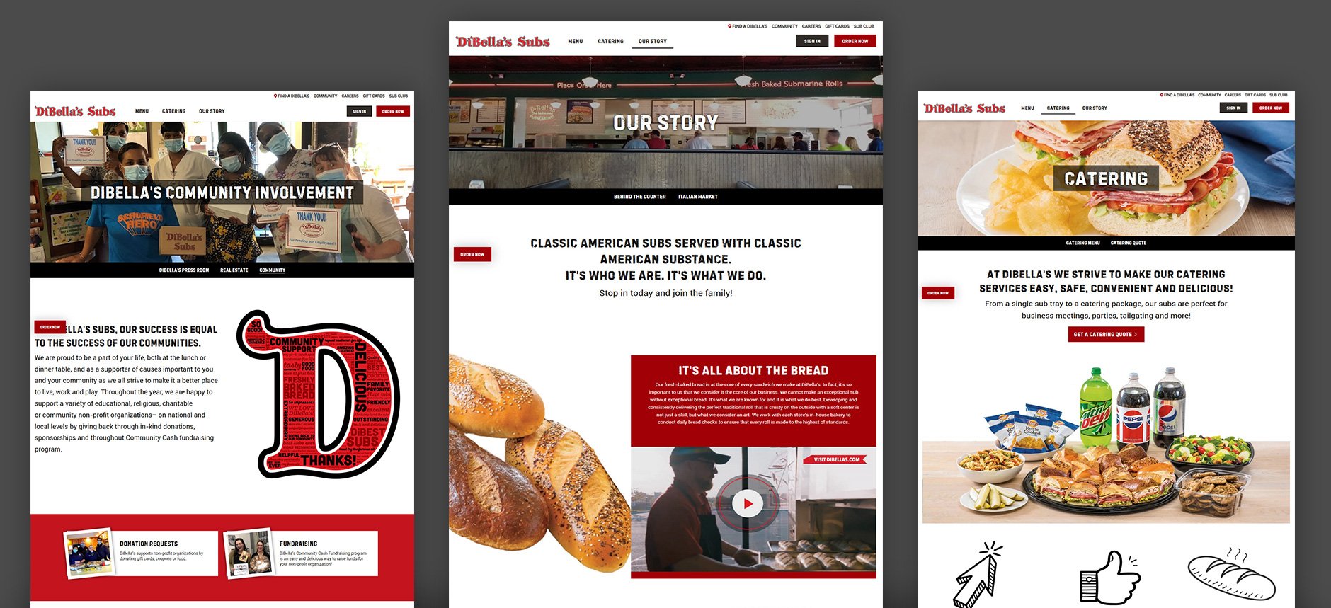 3 screenshots of DiBella's website