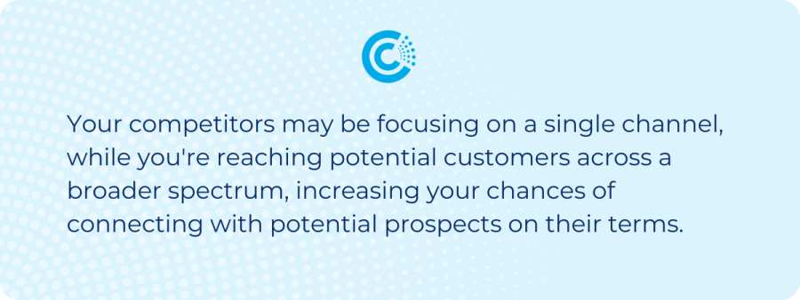 Your competitors may be focusing on a single channel, while you're reaching potential customers across a broader spectrum, increasing your chances of connecting with potential prospects on their terms.